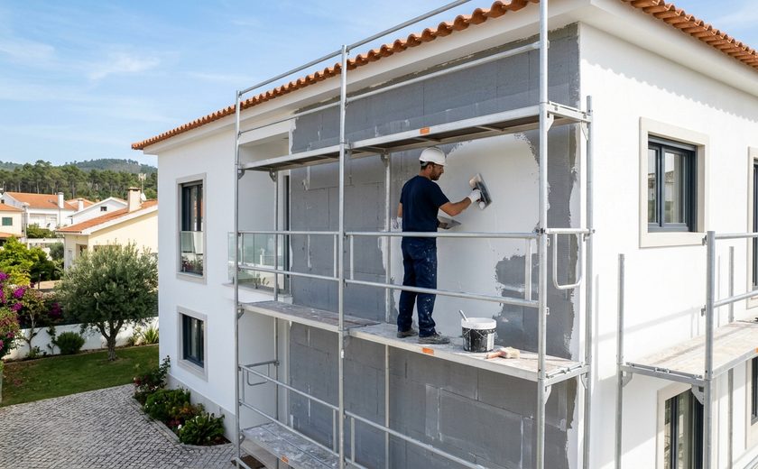 Pinturas Interiores, Exteriores e Isolamento (Capoto) Brico Bom — Pintura exterior de fachada e aplicação de isolamento térmico Capoto (ETICS) em moradia de Leiria